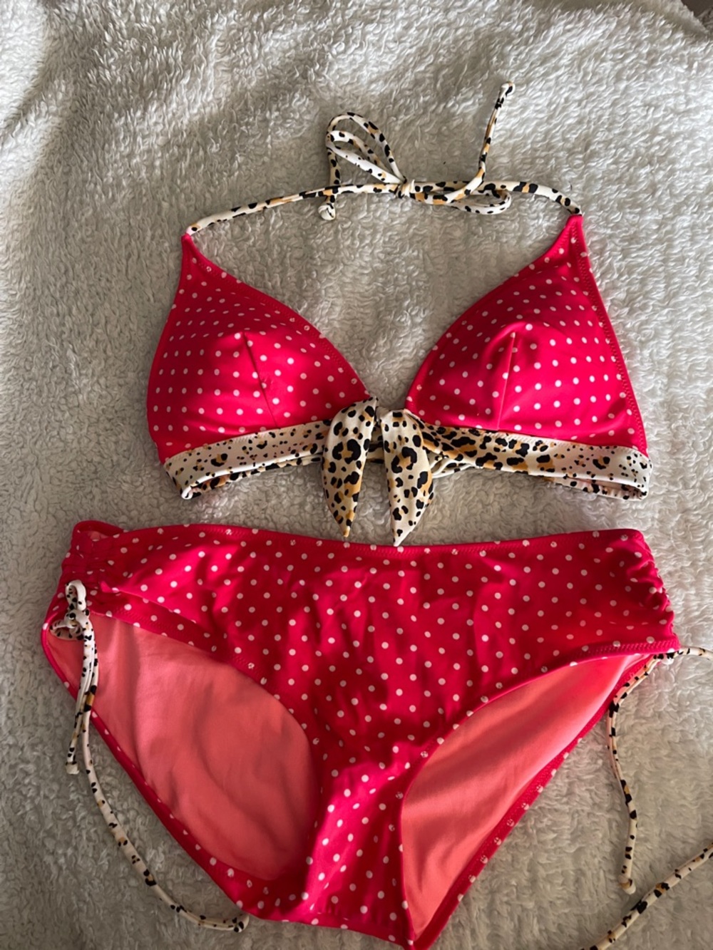 Victoria's Secret Hot Pink Polka Dot Bikini with Leopard Trim